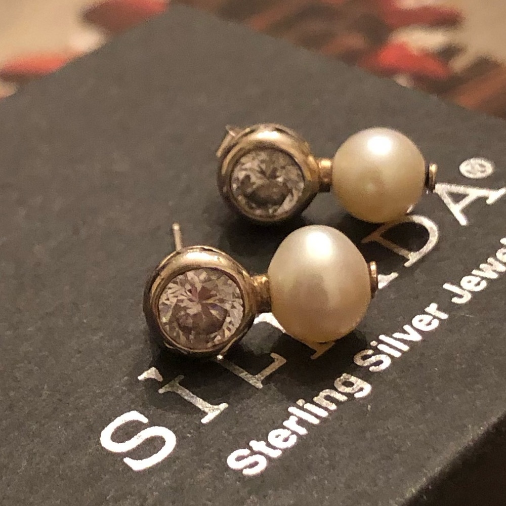Rare Silpada Filigree Sterling Silver Pearl Cubic Zirconia Post Earrings P2118 - Picture 16 of 16